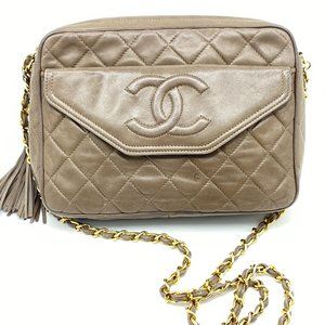 Vintage Chanel Camel Lambskin Camera Shoulder Bag Tassel